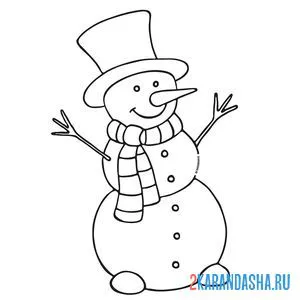 Раскраска снеговик в шляпе онлайн