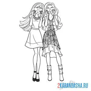 Раскраска куклы барби модные девушки в туфлях и платьях онлайн