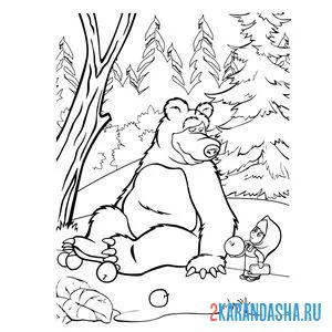 Распечатать раскраску маша и медведь гуляют в лесу на А4