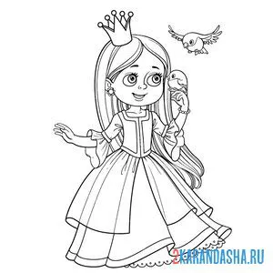 Раскраска принцесса с короной и в красивом платье онлайн