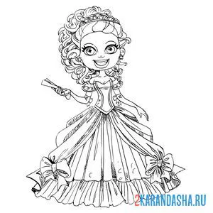 Раскраска принцесса в платье и короне онлайн