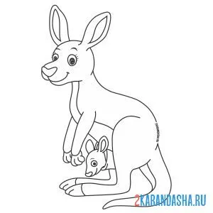 Распечатать раскраску мама кенгуру с кенгуренком на А4