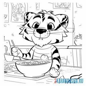 Раскраска тигр обедает онлайн