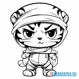 Раскраска тигр в бандане онлайн