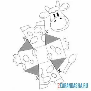 Раскраска раскрась, вырежи и склей корова онлайн