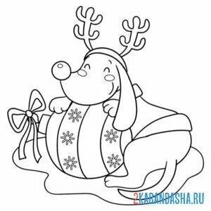 Раскраска новогодний олень спит на игрушке онлайн