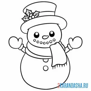Раскраска снеговик в варежках и шляпе онлайн