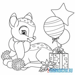Раскраска праздничный олень онлайн