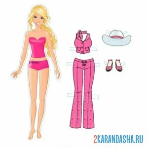 Раскраска цветная кукла барби с одеждой онлайн