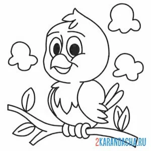 Раскраска птичка на ветке. простая раскраска онлайн