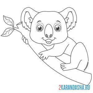 Раскраска коала на ветке дерева онлайн