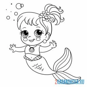 Раскраска маленькая девочка русалка онлайн