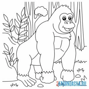 Распечатать раскраску большая обезьяна в лесу на А4