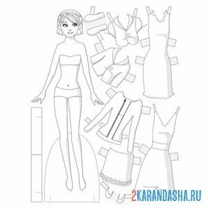 Раскраска бумажная кукла для вырезания с одеждой юбка, платье онлайн