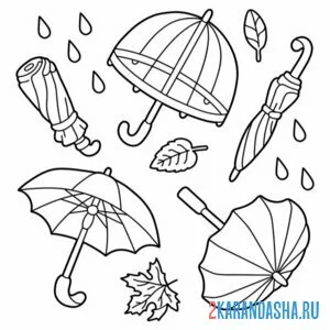 Раскраска много зонтов онлайн