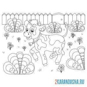 Раскраска теленок с колокольчиком онлайн