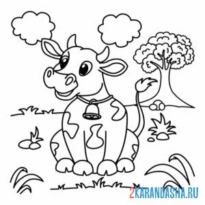 Раскраска корова на лугу онлайн