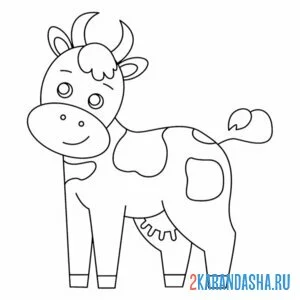 Распечатать раскраску маленькая добрая корова на А4