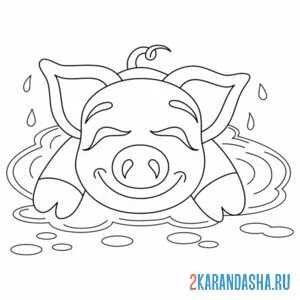 Раскраска свинка валяется в луже онлайн
