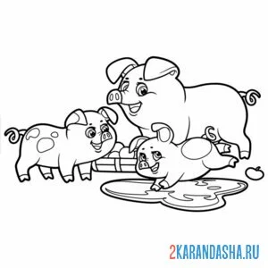 Раскраска мама свинья и поросята онлайн