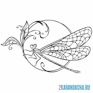 Раскраска стрекоза на ветке онлайн