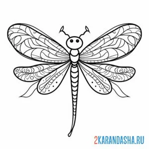 Раскраска стрекоза с крыльями онлайн