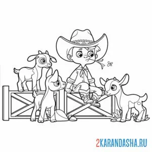 Распечатать раскраску фермер с козляами на А4
