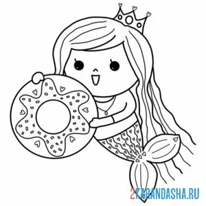 Раскраска русалка с пончиком онлайн