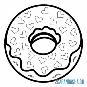 Раскраска пончик с сердечками онлайн