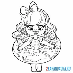 Раскраска девочка и круг пончик онлайн