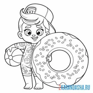 Раскраска мальчик и круг-пончик онлайн