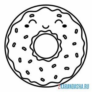 Раскраска пончик кавайи улыбается онлайн