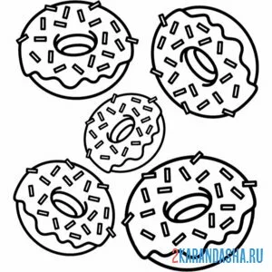 Раскраска пять пончиков онлайн