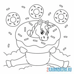 Раскраска единорог в пончике онлайн