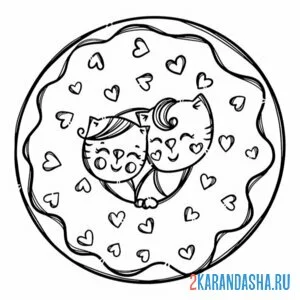 Раскраска два кота в пончике онлайн