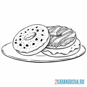 Раскраска два пончика на тарелке онлайн