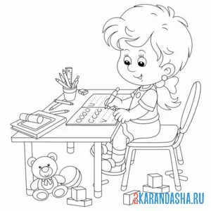 Раскраска девочка за столом онлайн