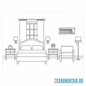 Раскраска мебель для спальни онлайн