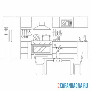 Раскраска настоящая кухня мебель онлайн