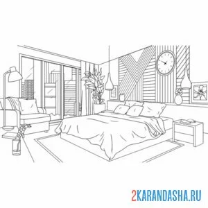 Раскраска мебель для красивой спальни онлайн