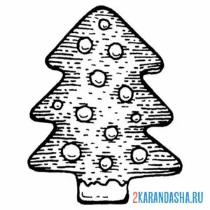 Раскраска новогодний имбирный пряник елка онлайн