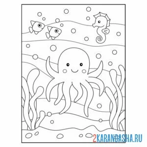 Раскраска осьминог и морской конек онлайн