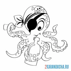Раскраска осьминог одноглазый пират онлайн