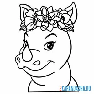 Распечатать раскраску носорог девочка на А4