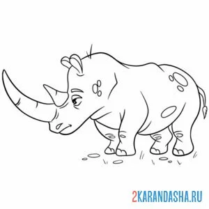 Распечатать раскраску носорог с длинным рогом на А4