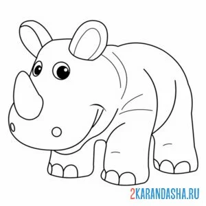 Распечатать раскраску мультяшный носорог на А4