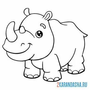 Распечатать раскраску прикольный носорог на А4