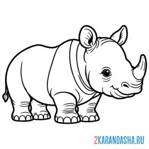 Распечатать раскраску толстенький носорог на А4