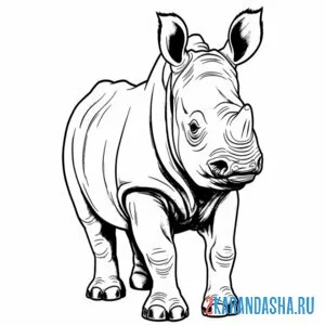 Распечатать раскраску носорог настоящий живой на А4
