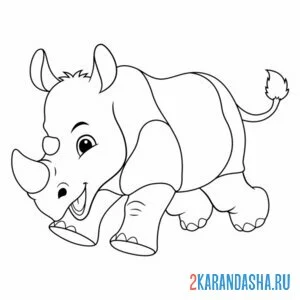Распечатать раскраску красивый носорог бежит на А4